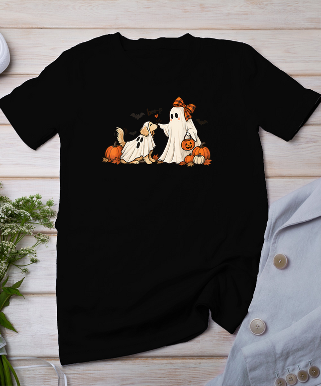 Boo-P Ghost Dog Cute Halloween Retro Spooky Dog Lover T-Shirt