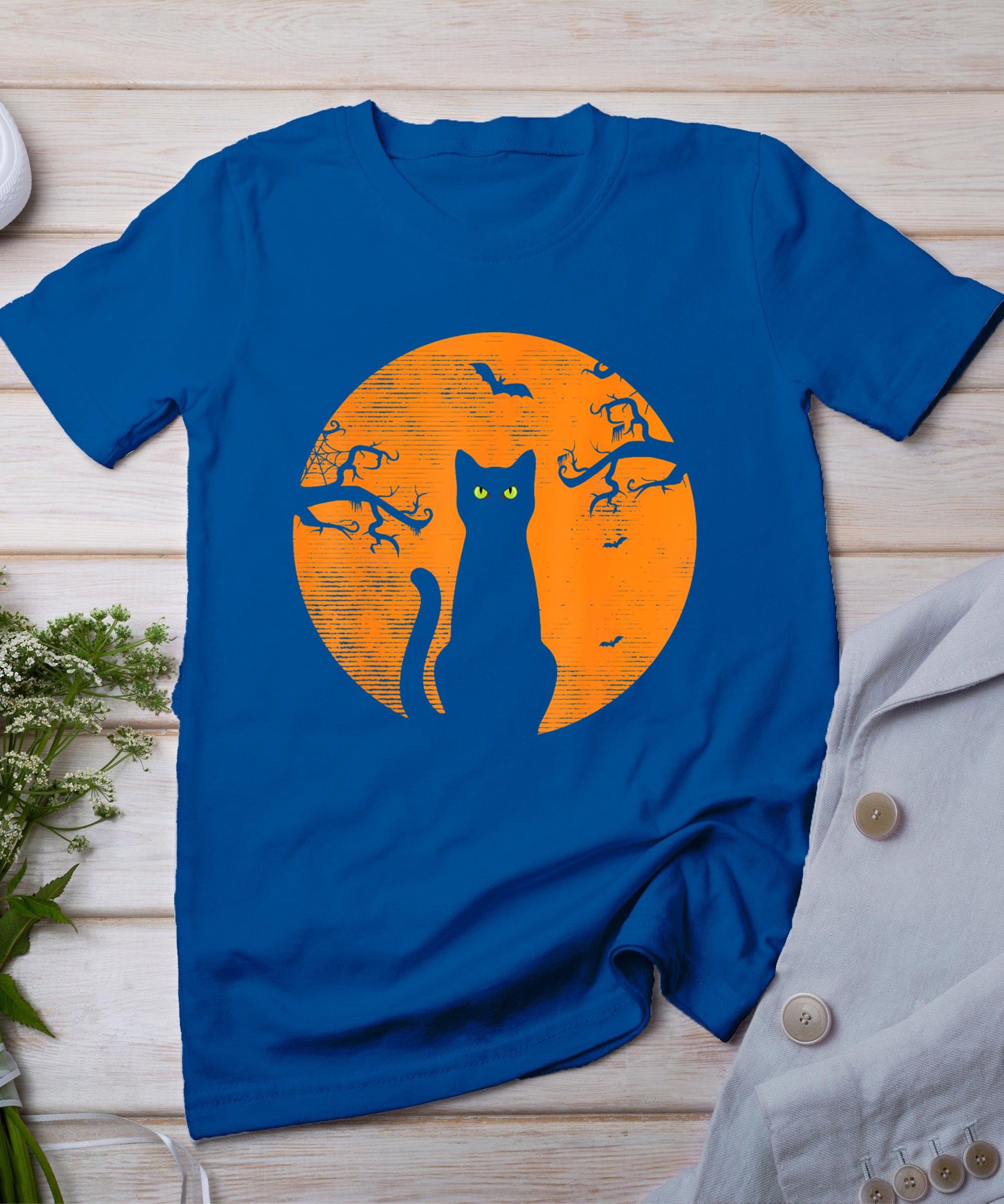 Vintage Scary Halloween Cat Costume Retro Cat Moon T-Shirt