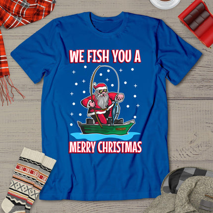 Christmas Costume Fisherman Fishing Funny Cool Santa Claus T-Shirt