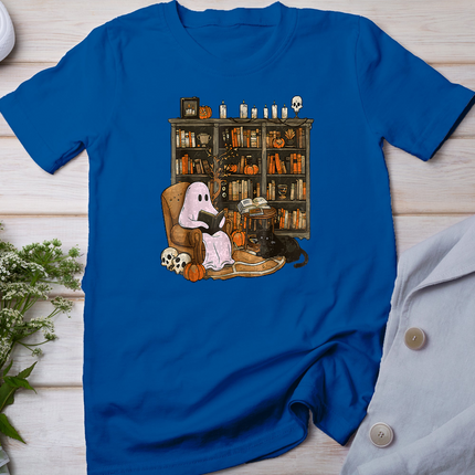 Vintage Ghost Book Reading Pumpkin Gothic Halloween Teachers T-Shirt