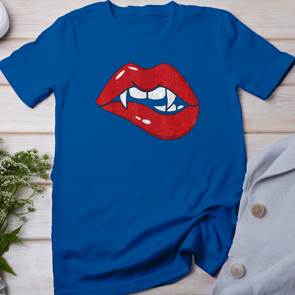 Retro Dracula Vampire Red Lips Teeth Bite Halloween Costume T-Shirt