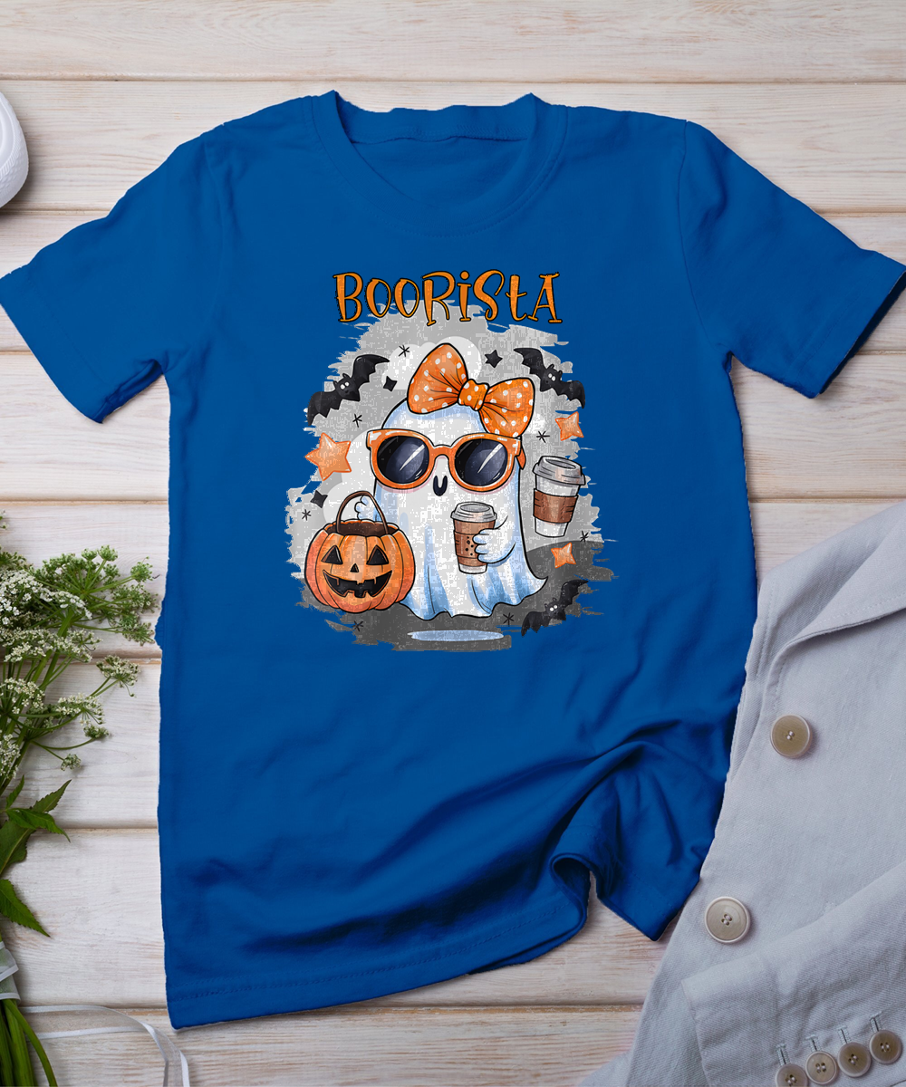 Boorista Funny Halloween Ghost Holding Coffee And A Pumpkin T-Shirt