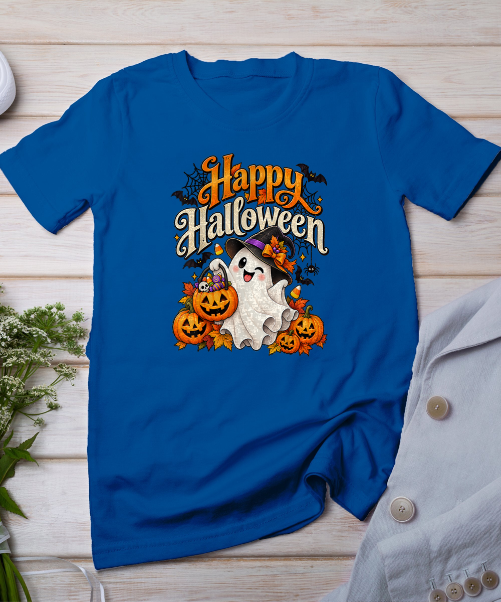 Happy Halloween Cute Ghost Pumpkin Spooky Men Women Kids T-Shirt