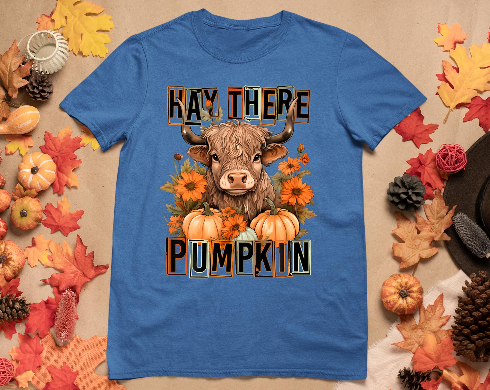 Hay There Pumkin Highland Cow Fall Autumn Thanksgiving T-Shirt