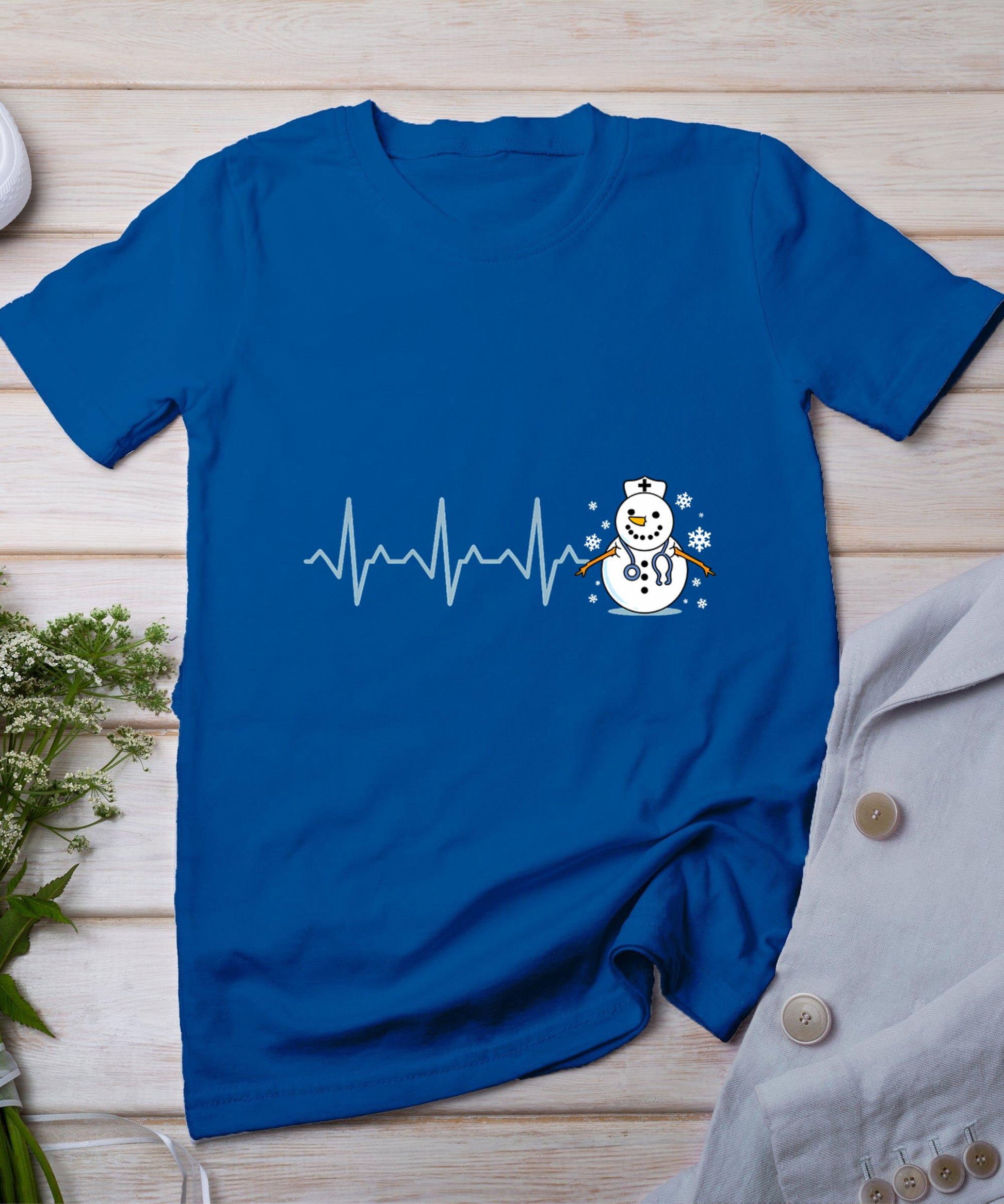 Heartbeat Nurse Snowman Nurse Christmas T-Shirt