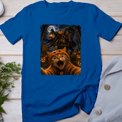 Funny Halloween Selfie Cat Horseman Pumpkins Moon Night T-Shirt