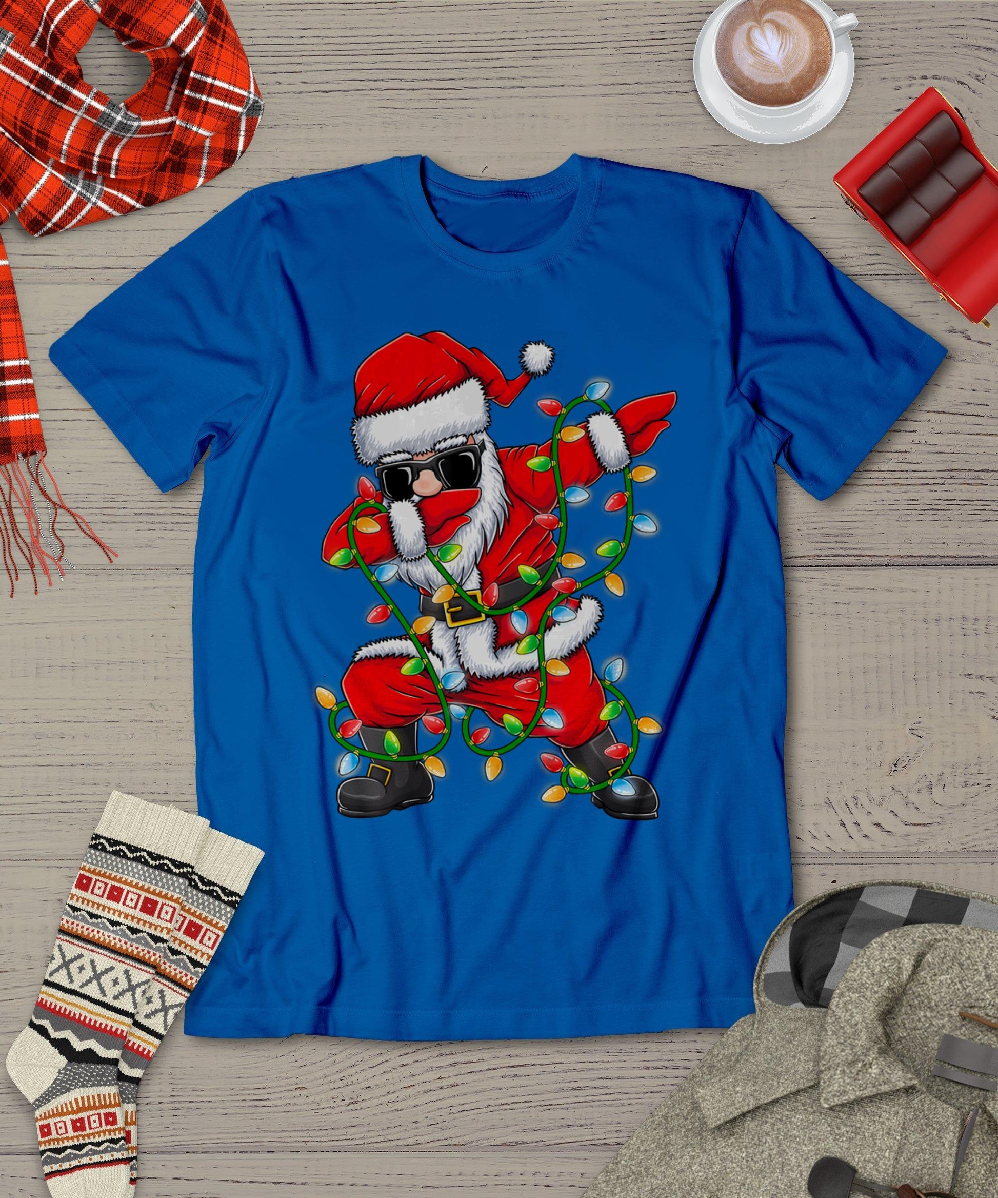 Dabbing Santa Xmas Lights Girls Boys Kids Christmas Gifts T-Shirt