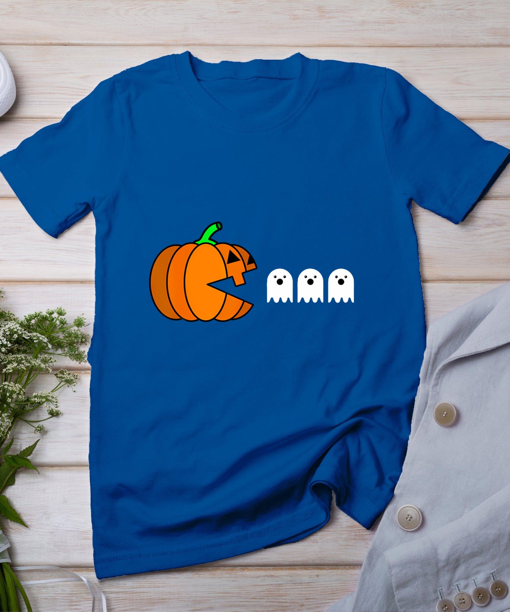 Funny Halloween Pumpkin Eating Ghost Gamer Men Women Kids T-Shirt