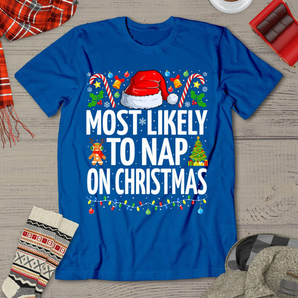 Most Likely To Nap On Christmas Funny Family Christmas T-Shirt