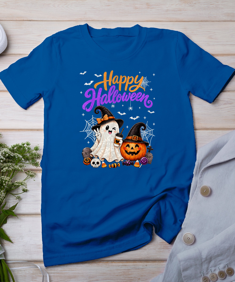 Happy Halloween Cute Ghost Pumpkin Spooky Men Women Kids T-Shirt