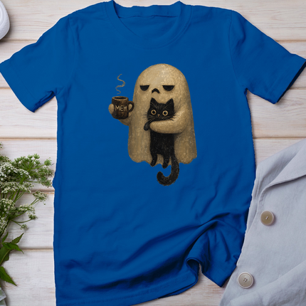 Spooky Ghost Holding Black Cat Coffee Lover Funny Halloween T-Shirt