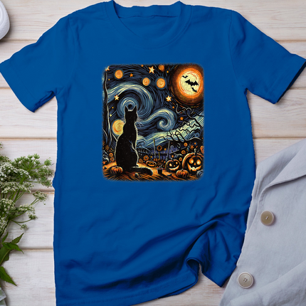 Halloween Van Gogh Starry Night Black Cat Pumpkins Bats T-Shirt