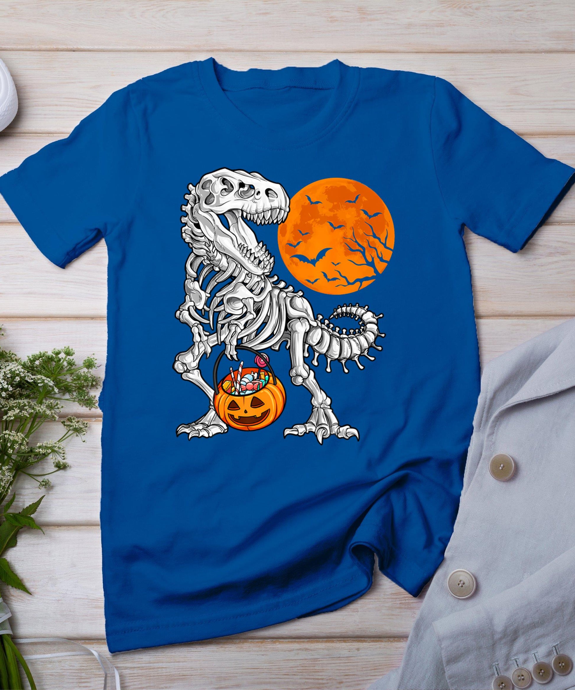 Halloween Dinosaur Skeleton T Rex Scary Pumpkin Moon T-Shirt