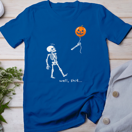 Well Skeleton Holding Balloon Pumpkin Gothic Halloween T-Shirt