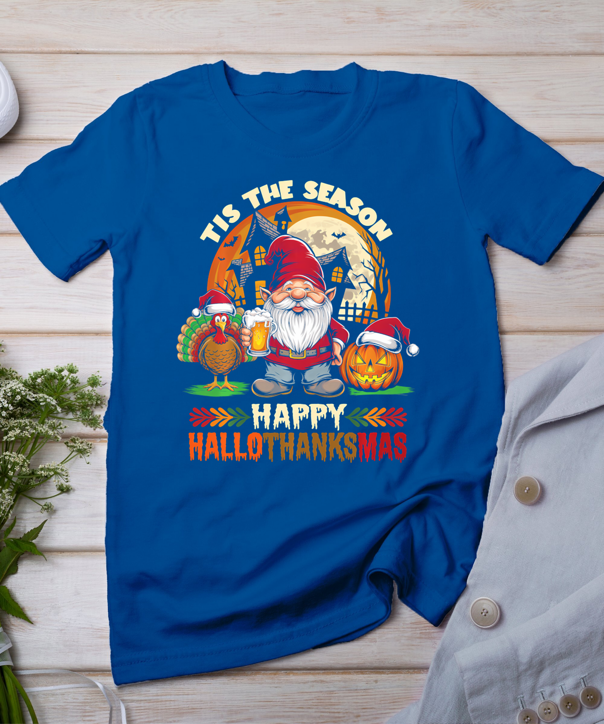 Happy Hallothanksmas Halloween Thanksgiving Merry Christmas T-Shirt