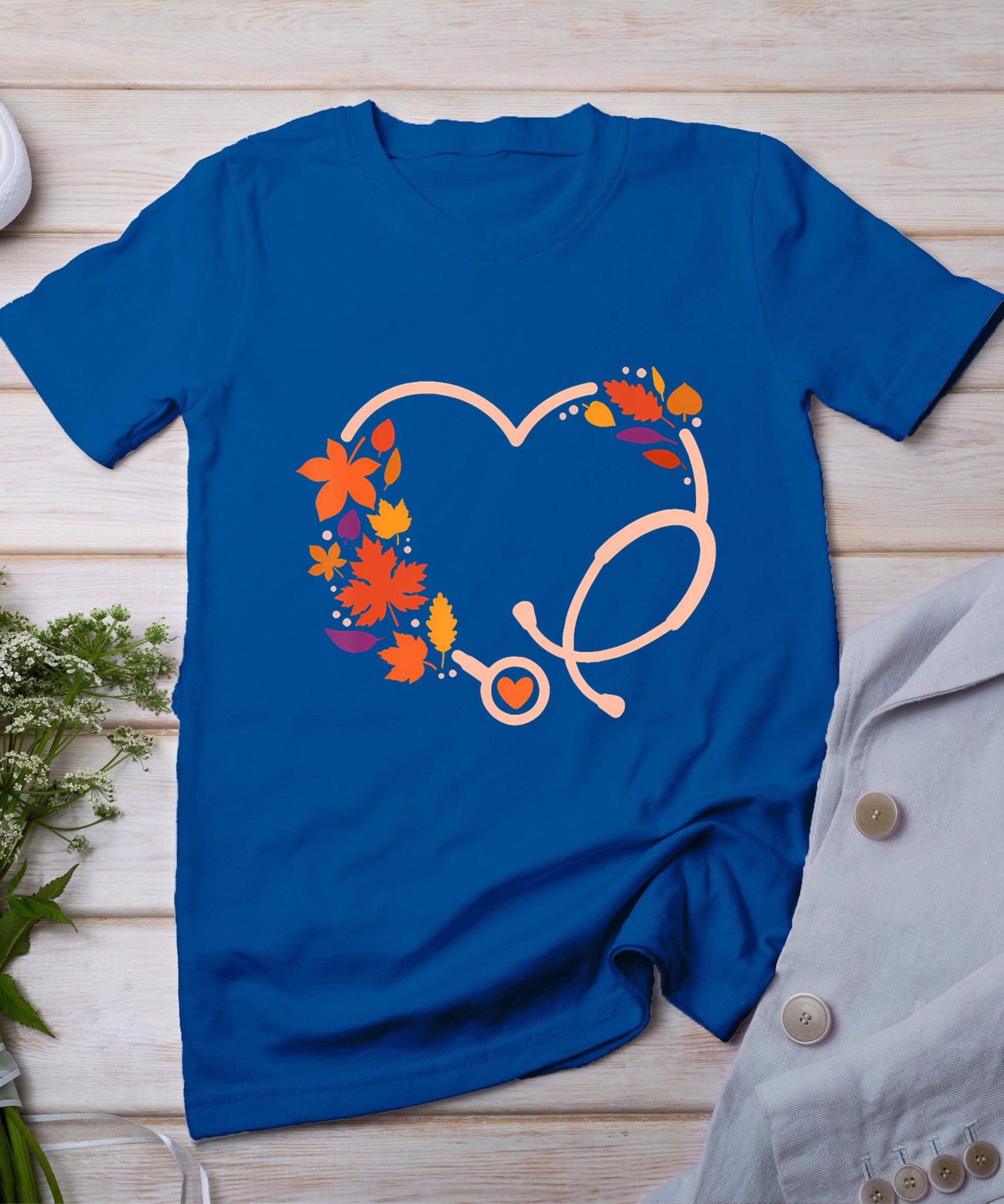 Fall Stethoscope Nurse Thanksgiving Nursing Autumn Scrub Top T-Shirt