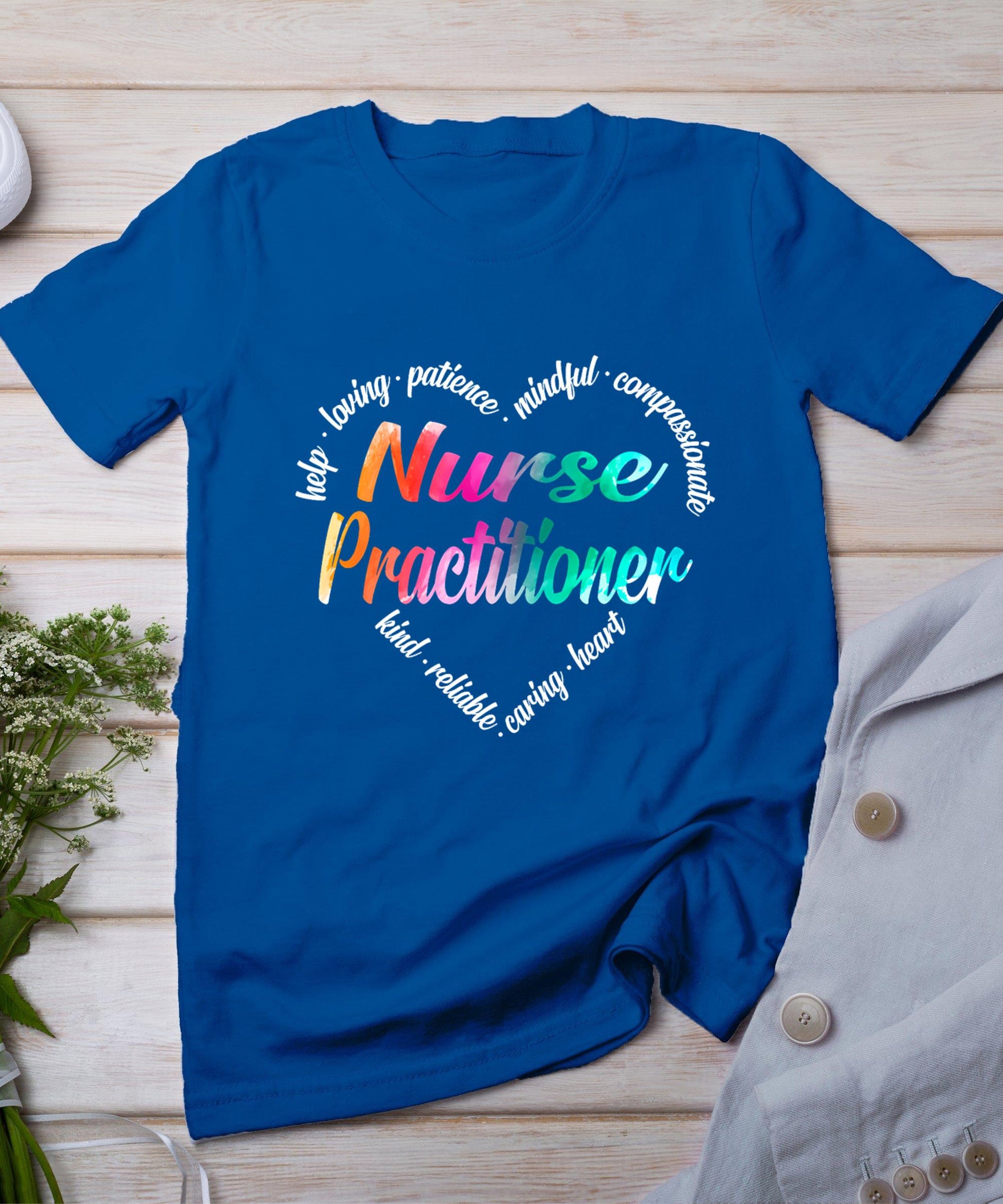 Nurse Practitioner Heart Word Cloud Watercolor Rainbow T-Shirt