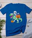 Skeleton Riding T-Rex Mummy Dinosaur Halloween Funny Pumpkin T-Shirt