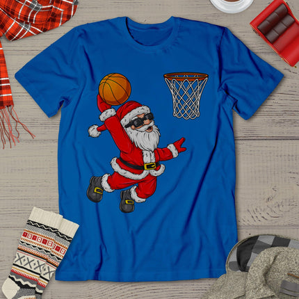 Christmas Santa Claus Dunking A Basketball Boys Kids Xmas T-Shirt