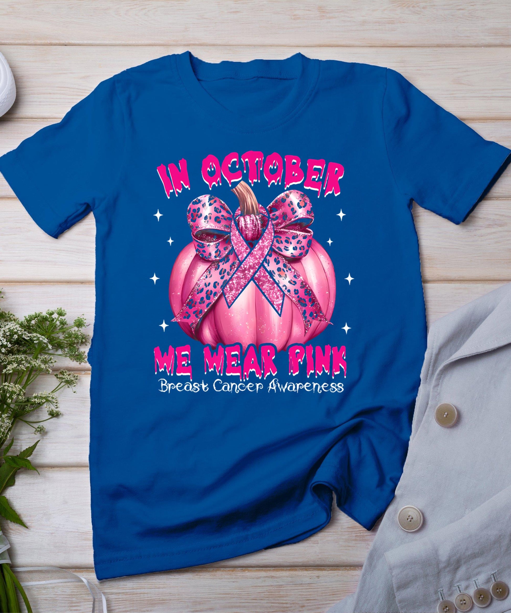 In October We Wear Pink Pumpkin Breast Cancer Awareness Gift T-Shirt