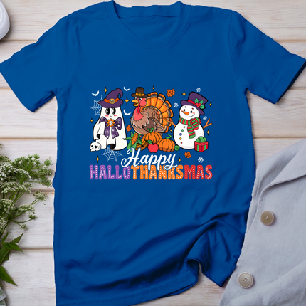 Halloween Thanksgiving Christmas Happy Hallothanksmas Kids T-Shirt