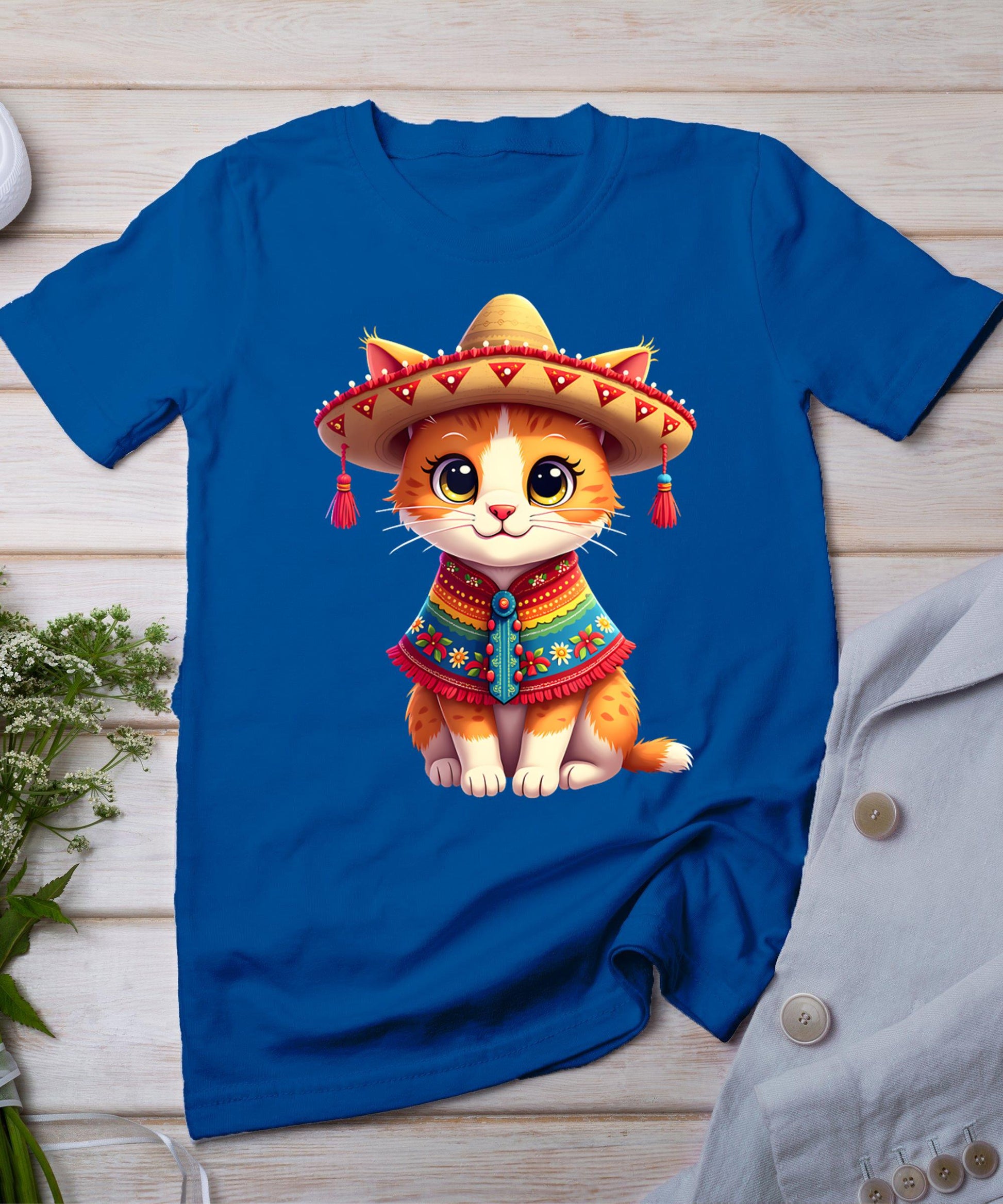 Cinco De Mayo Cute Mexican Cat Sombrero Poncho Cinco De Meow T-Shirt
