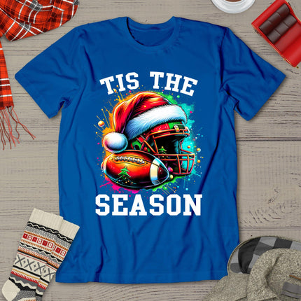 Tis The Season Football Mom Christmas Santa Hat Colorful T-Shirt