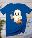 Cute Halloween Ghost With Candy Bucket And Boba Tea Kids T-Shirt