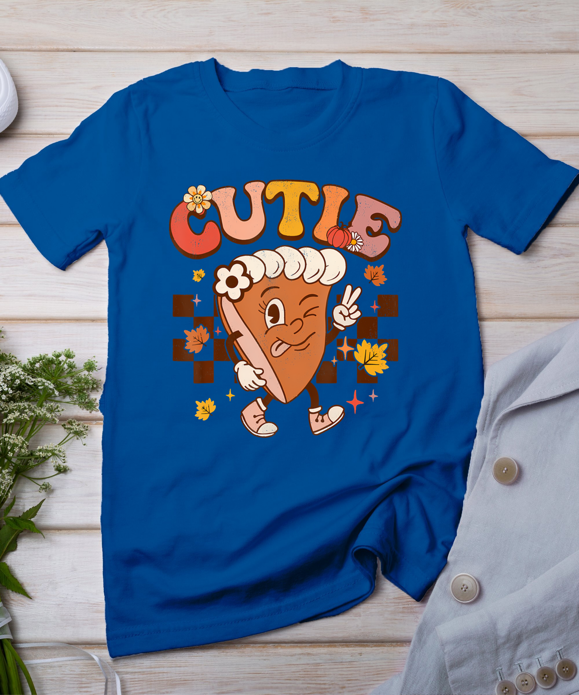 Groovy Retro Pumpkin Pie Cutie Thanksgiving Pie Dinner T-Shirt