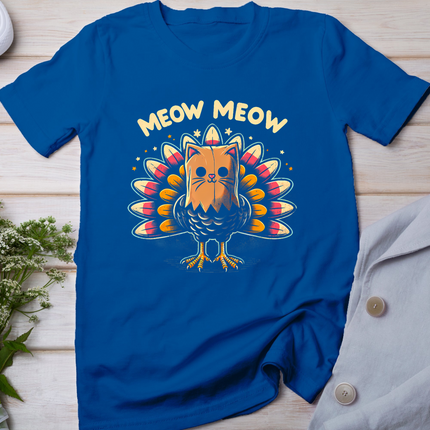 Funny Thanksgiving Shirt For Men Women Kids Meow Cat Turkey T-Shirt