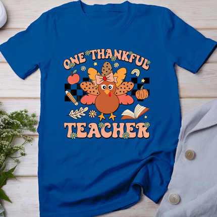 One Thankful Teacher Thanksgiving Retro Groovy Fall Teachers T-Shirt