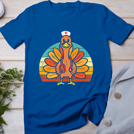 Turkey Nurse Stethoscope Thanksgiving Fall Scrub Top Women T-Shirt