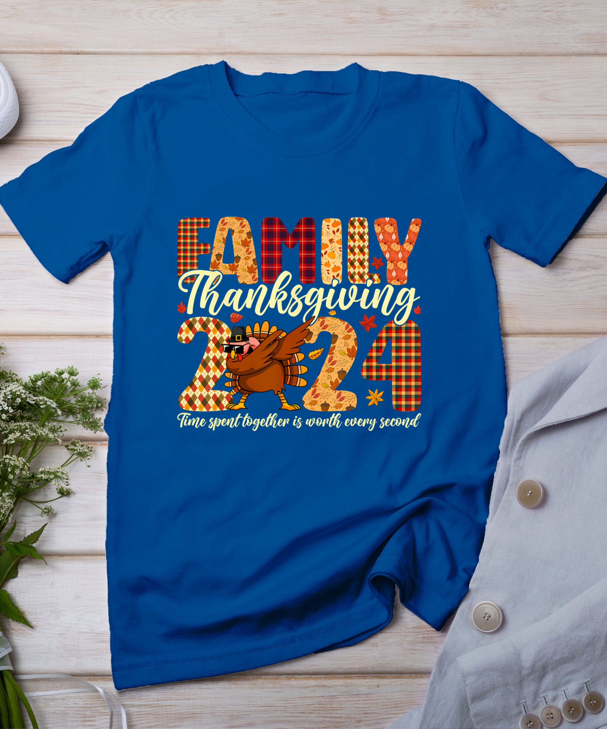 Family Thanksgiving 2024 Crew Dabbing Turkey Group Matching T-Shirt