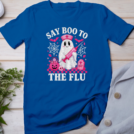Say Boo to The Flu Funny Nurse Ghost Halloween Vaccine T-Shirt