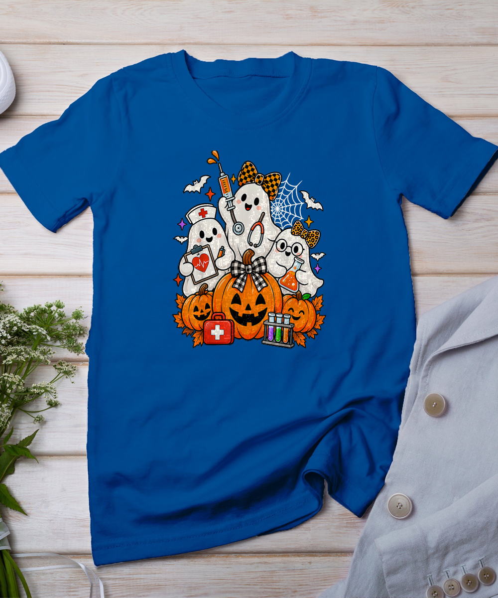 Ghost Nurse Phlebotomist Halloween Pumpkin Bow Phlebotomy T-Shirt
