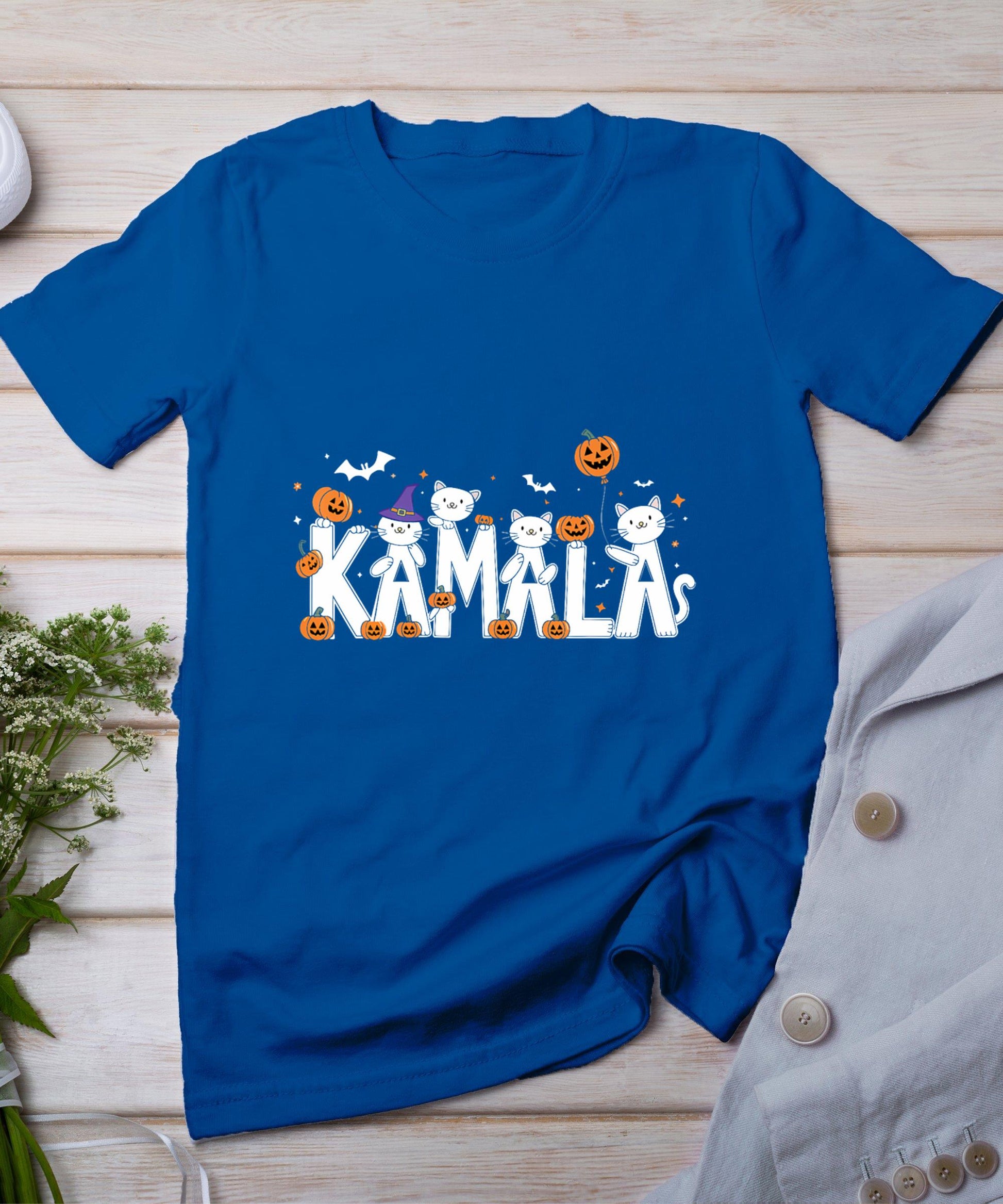 Kamala Halloween Cat Kamala Haris Pumpkin Witch Hat Cat Lady T-Shirt