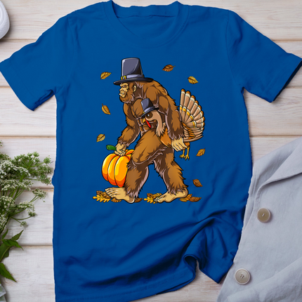 Bigfoot Pilgrim Turkey Pumpkin Thanksgiving Day Boys Men T-Shirt