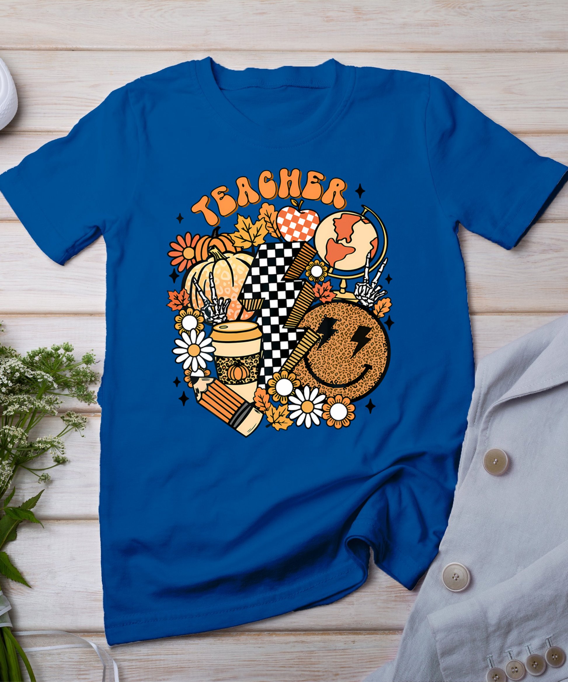 Fall Teacher Retro Teacher Life Autumn Thanksgiving Womens T-Shirt