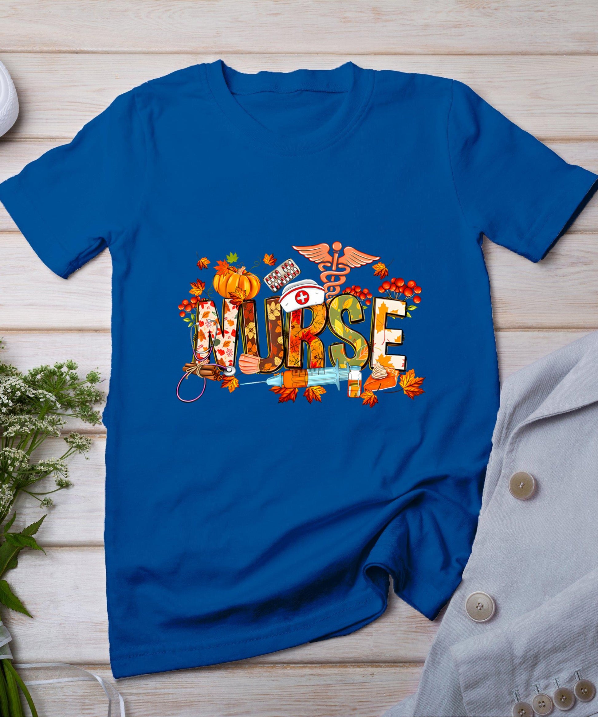 Autumn Pumpkin Fall Nurse Life Thanksgiving Nurse T-Shirt