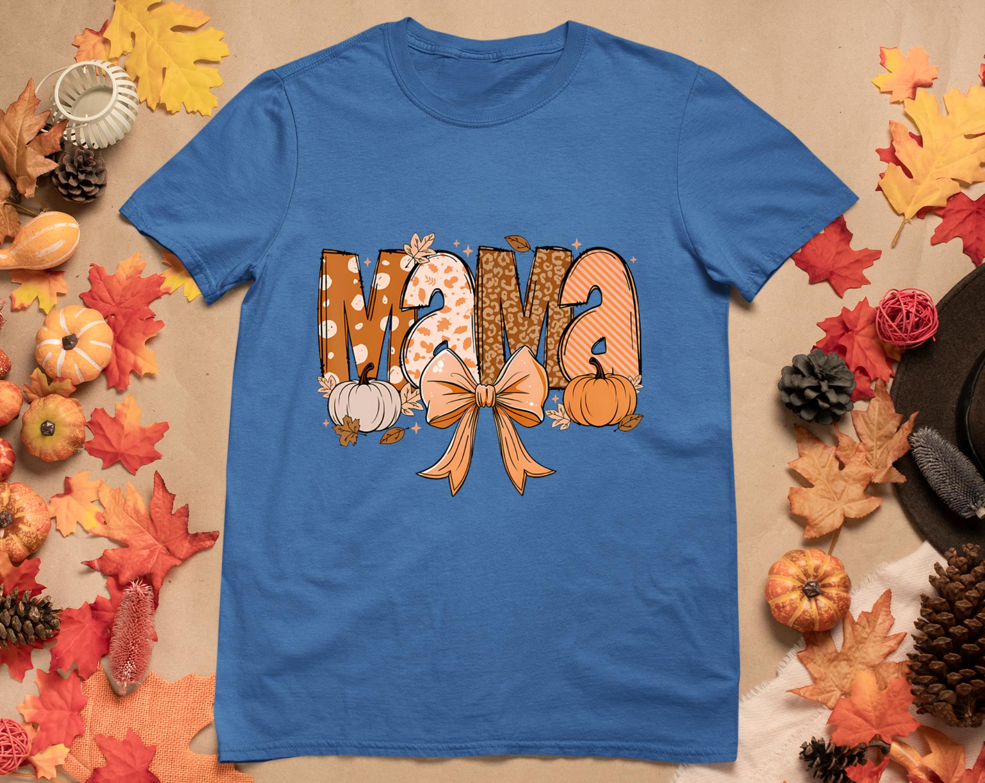 Retro Mama Coquette Bows Leopard Mom Fall Thanksgiving Women T-Shirt