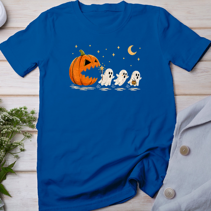 Funny Pumpkin Chasing Ghost Trendy Halloween Spooky Autumn T-Shirt