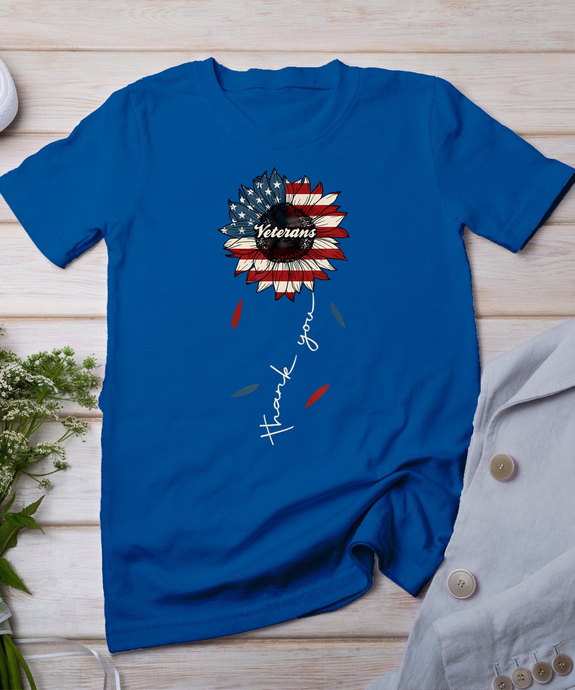 Thank You Veterans Sunflower Us America Flag Patriotic Women T-Shirt