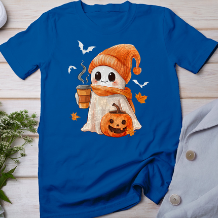 Cute Ghost Drinking Coffee Halloween Ghost Ice Coffee Womens T-Shirt