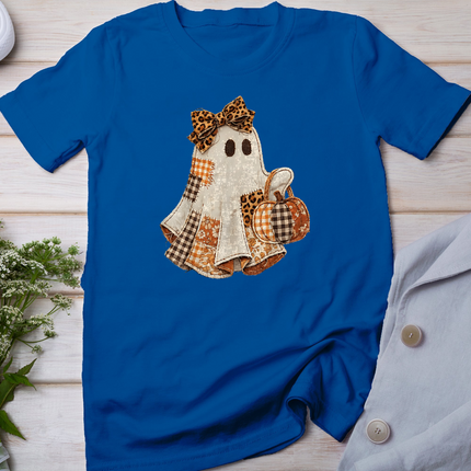 Fall Ghost with Pumpkin Printed Patchwork Ghost Quilters T-Shirt