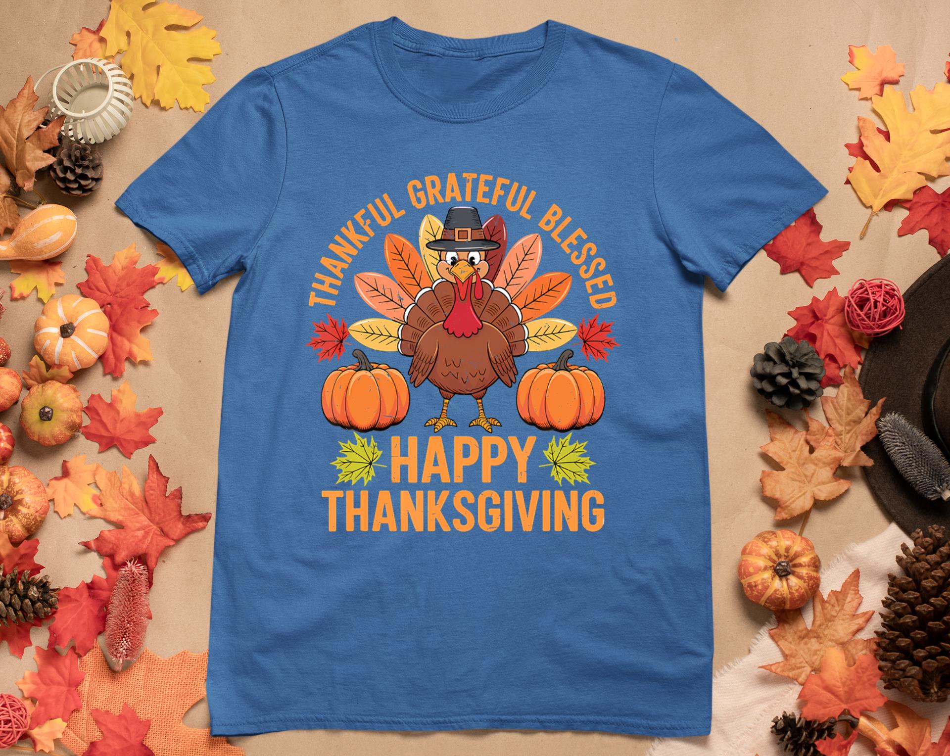 Thankful Grateful Blessed Turkey Women Happy Thanksgiving T-Shirt