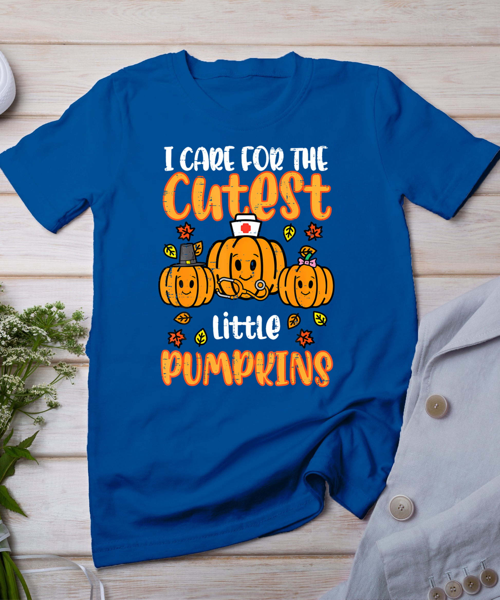 Pumpkins Nurse Halloween Scrub Top Fall Thanksgiving Women T-Shirt