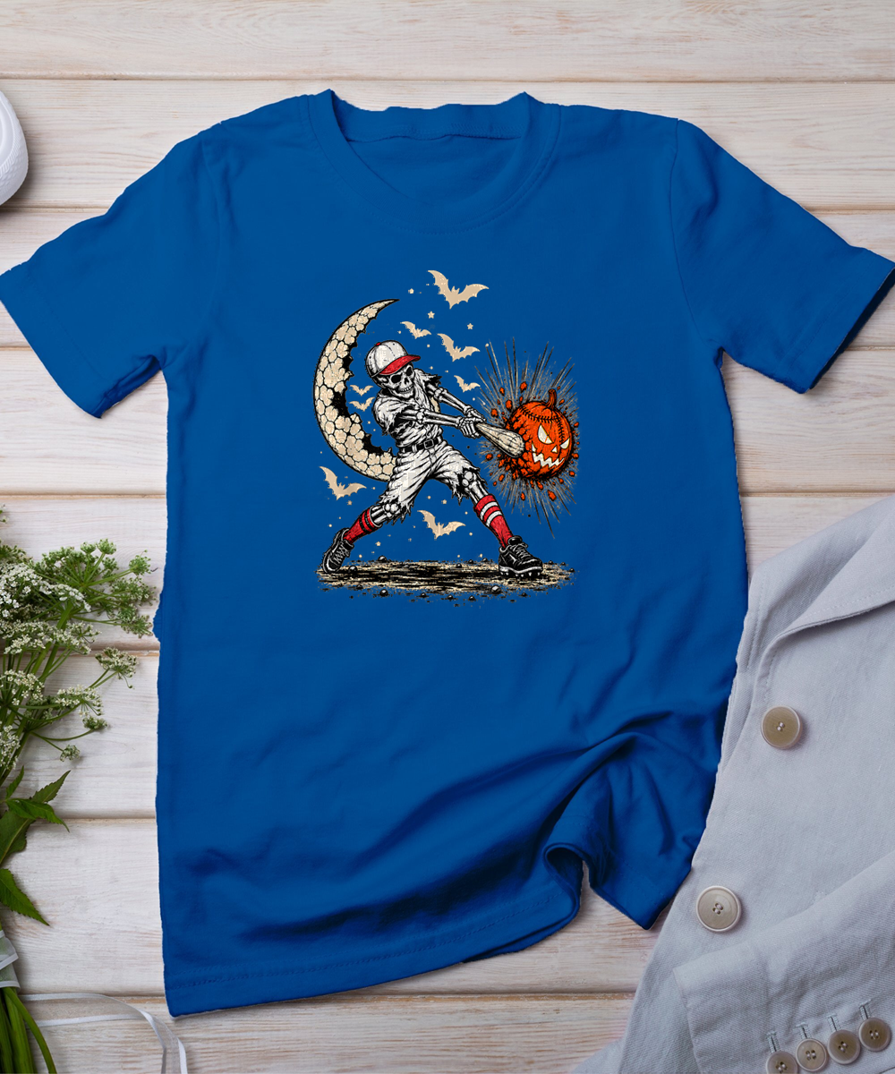 Baseball Skeleton Halloween Men Boys Baseball Halloween T-Shirt