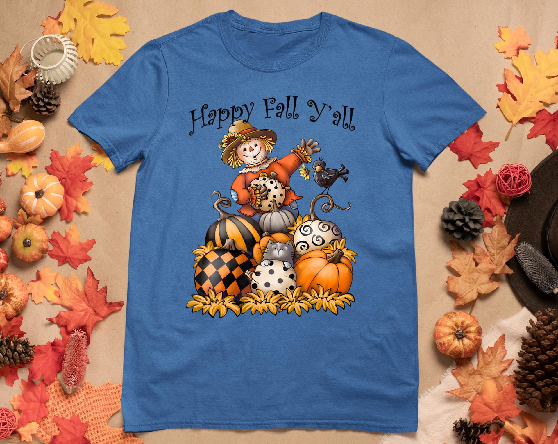 Scarecrow Happy Fall Y'All Pumpkin Thanksgiving Halloween T-Shirt