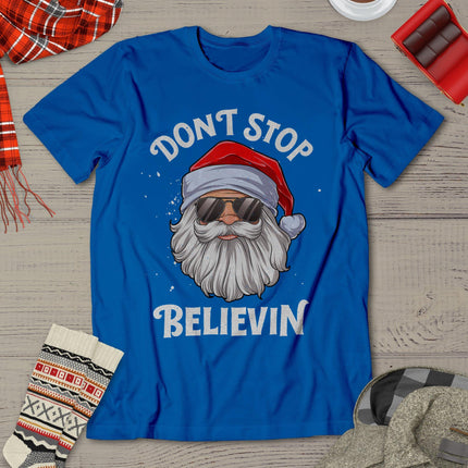 Don't Stop Believin Santa Funny Christmas Boys Kids Gifts T-Shirt