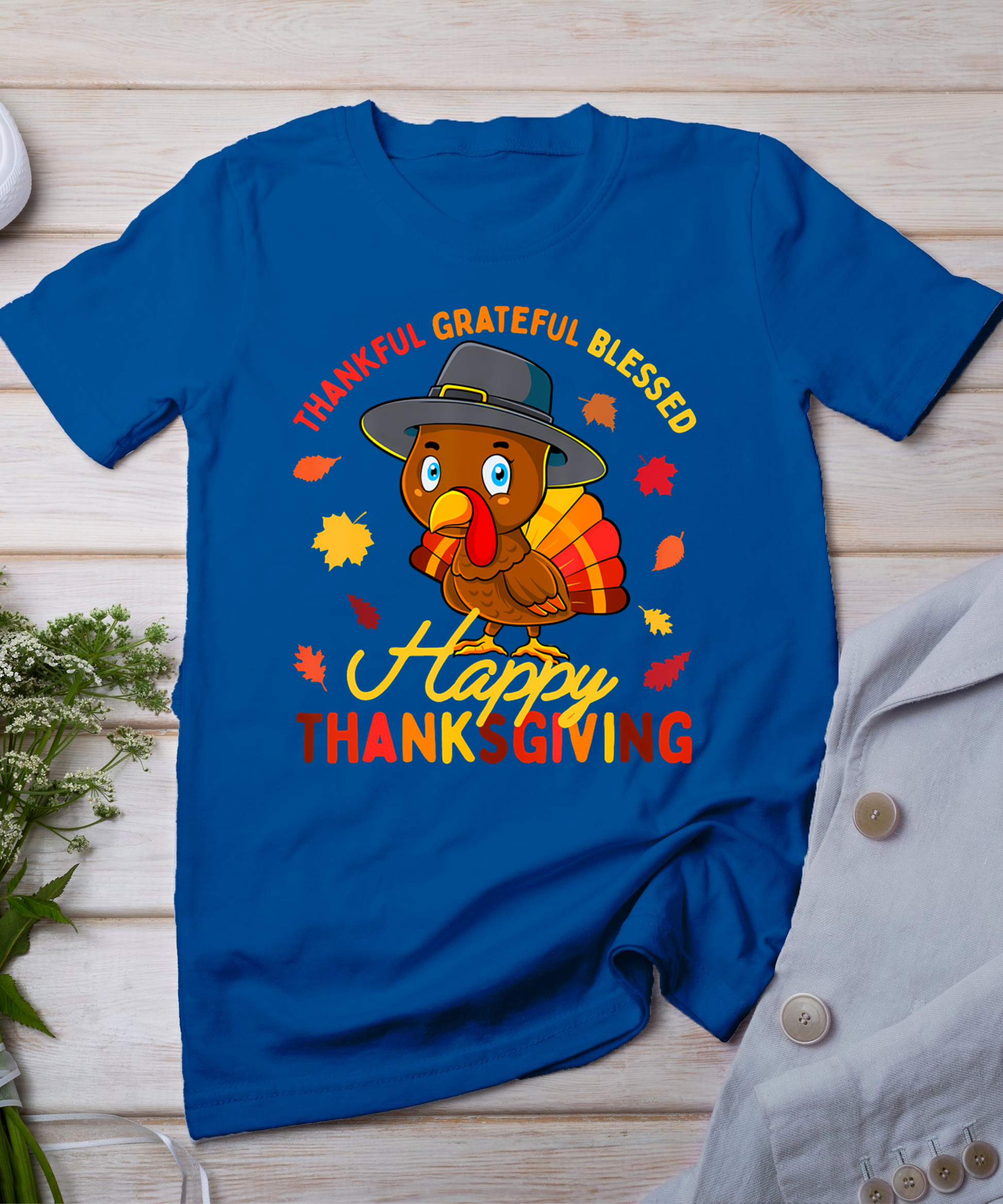 Thankful Grateful Blessed Thanksgiving Turkey Women Girls T-Shirt